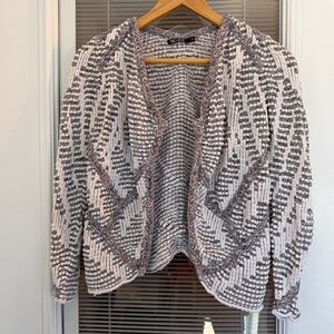 Nic & Zoe Cardigan Women's Sz Med Cream & Gray Open Front Knit Cotton Blend